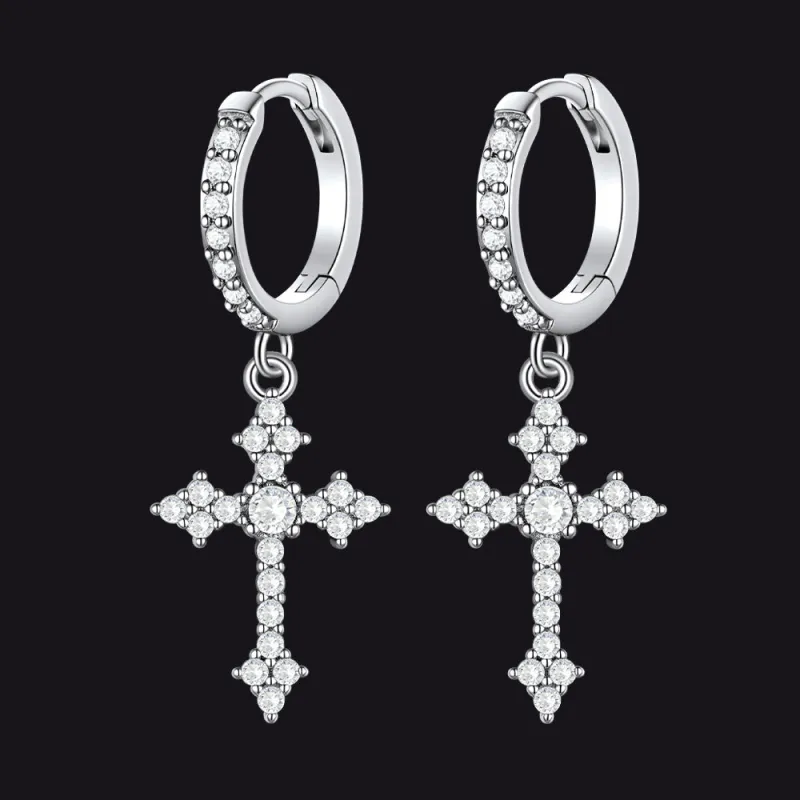 Sparkling Cubic Zirconia Cross Dangle Hoop Earrings for Men made by FaithHeart