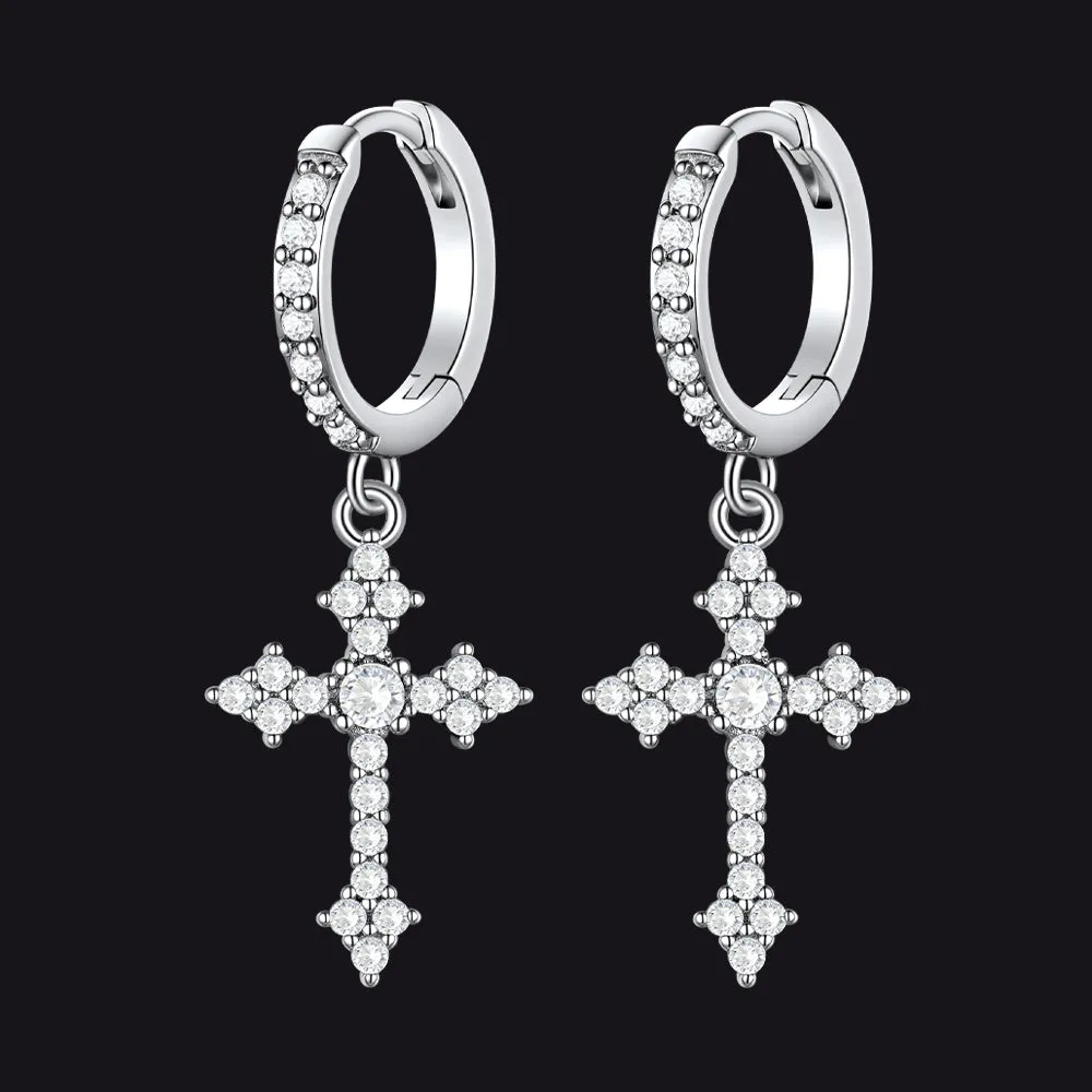 Sparkling Cubic Zirconia Cross Dangle Hoop Earrings for Men sold by FaithHeart