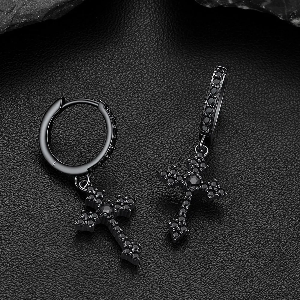 Sparkling Cubic Zirconia Cross Dangle Hoop Earrings for Men sold by FaithHeart product image thumbnail 5