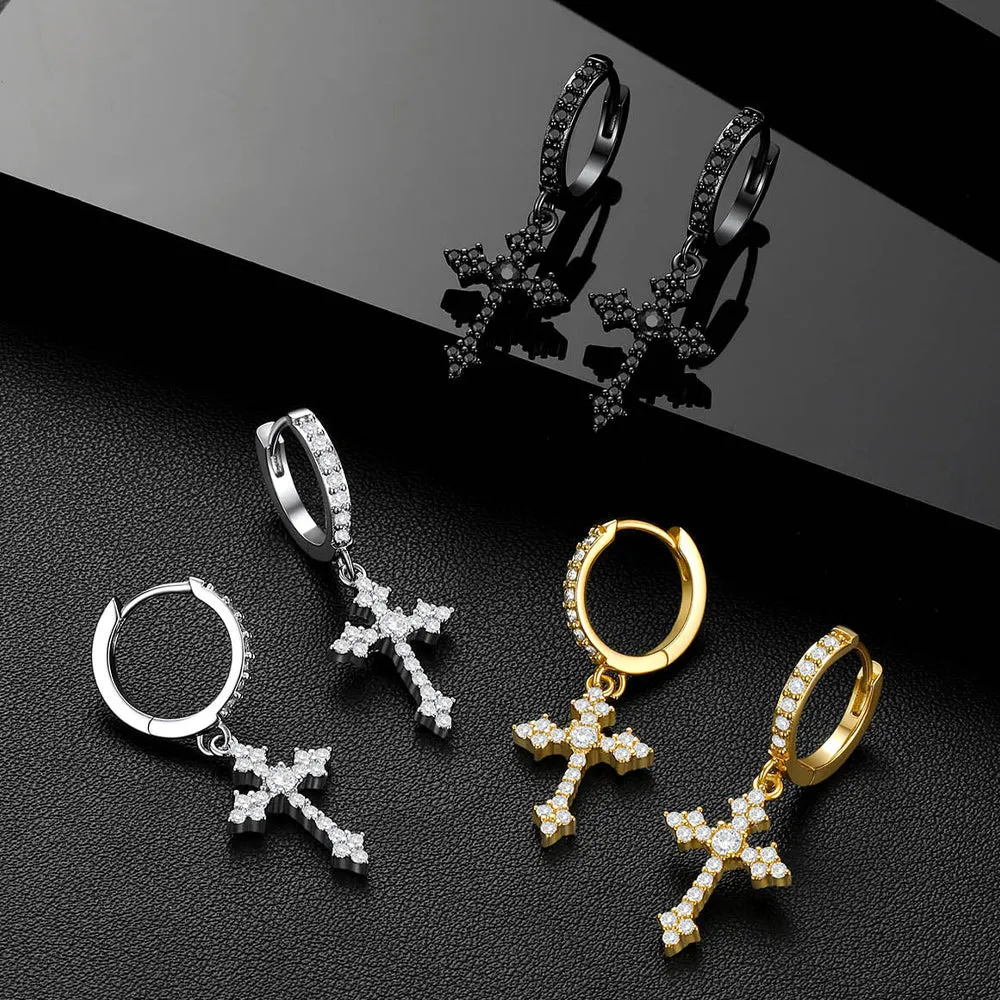 Sparkling Cubic Zirconia Cross Dangle Hoop Earrings for Men sold by FaithHeart product image thumbnail 4