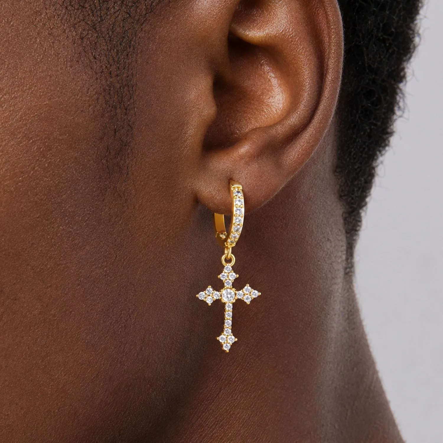 Sparkling Cubic Zirconia Cross Dangle Hoop Earrings for Men sold by FaithHeart product image thumbnail 3