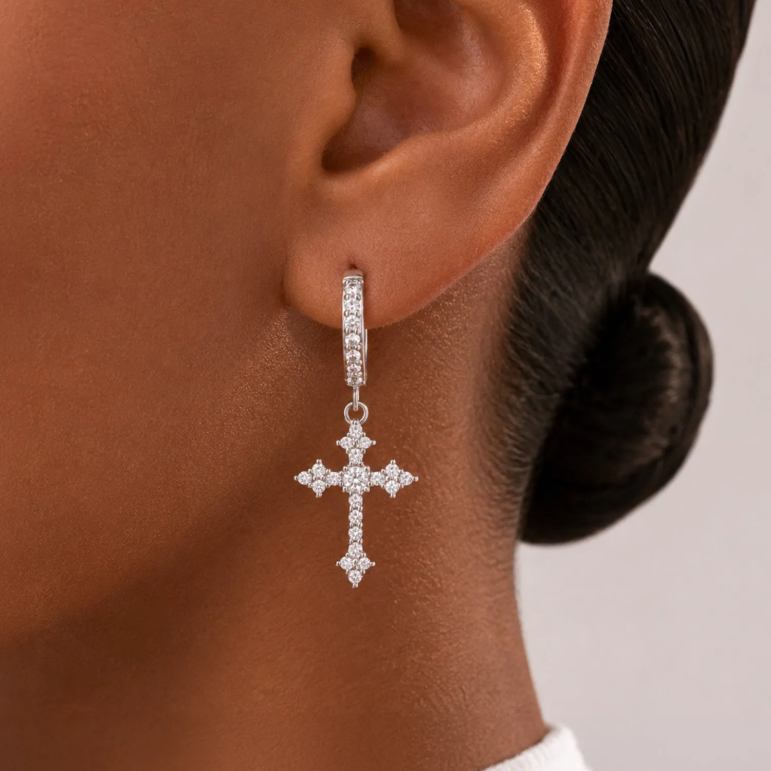 Sparkling Cubic Zirconia Cross Dangle Hoop Earrings for Men sold by FaithHeart product image thumbnail 2