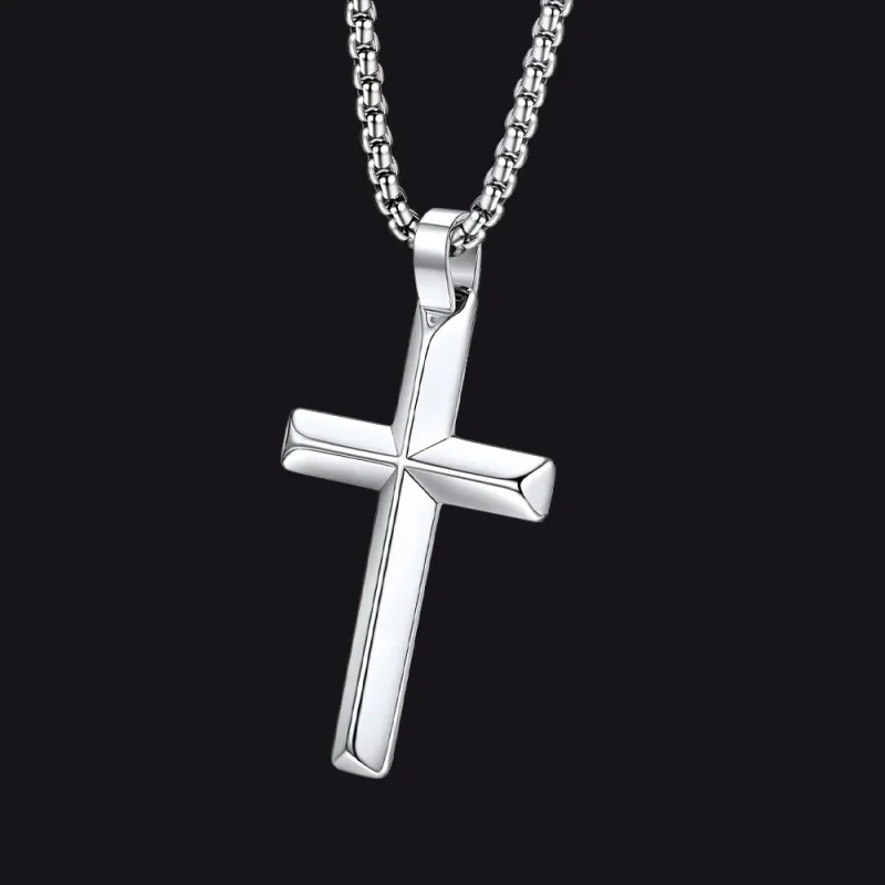 Minimalist Beveled Edge Crucifix Cross Pendant Necklace with Gift Box for Men made by FaithHeart