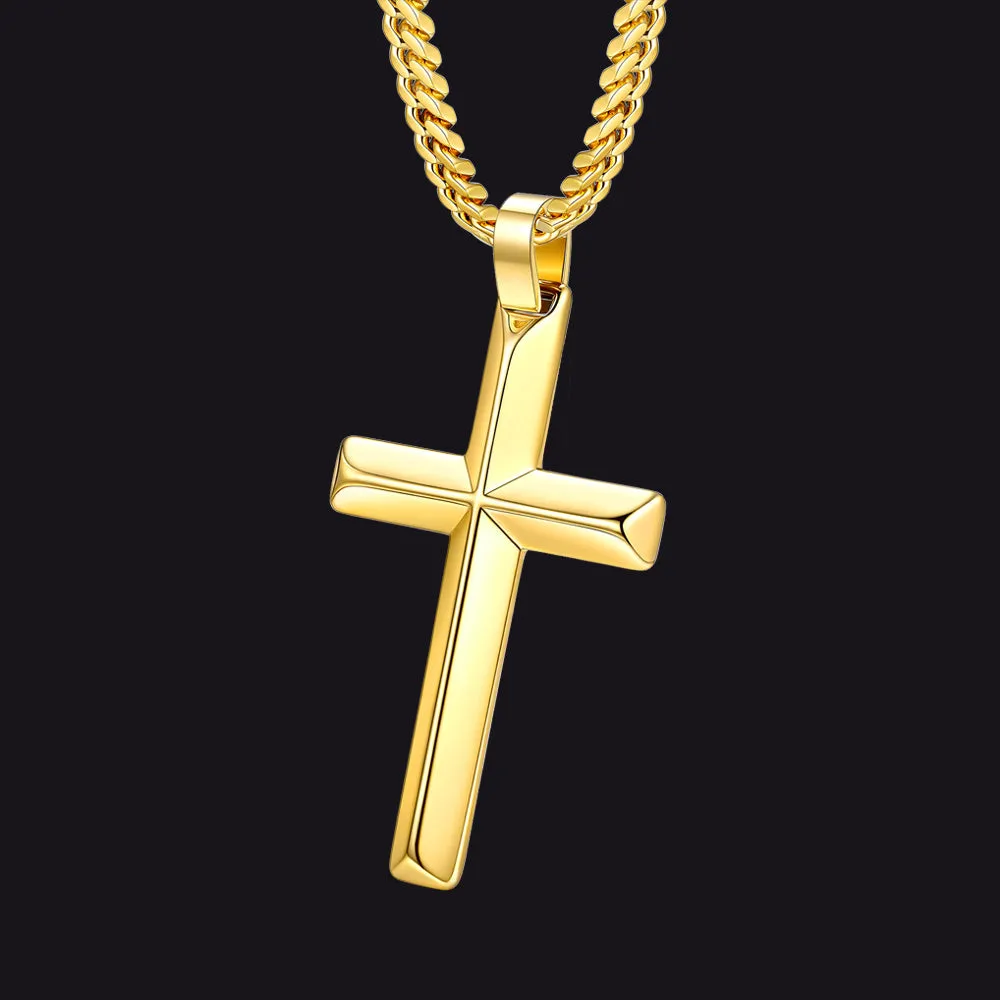 Beveled Edge Crucifix Cross Pendant Necklace with Cuban Chain Gift for Men sold by FaithHeart product image thumbnail 4