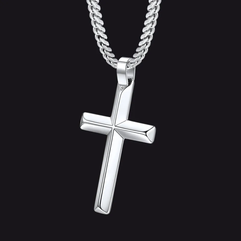 Beveled Edge Crucifix Cross Pendant Necklace with Cuban Chain Gift for Men sold by FaithHeart product image thumbnail 2