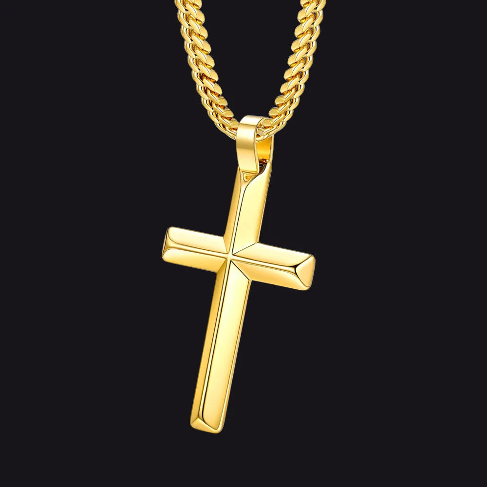 Beveled Edge Crucifix Cross Pendant Necklace with Cuban Chain Gift for Men sold by FaithHeart product image thumbnail 3
