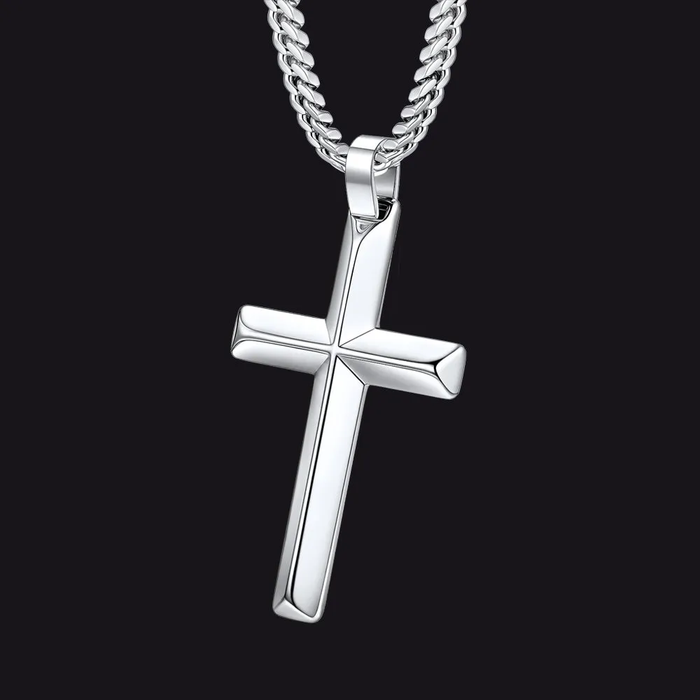 Beveled Edge Crucifix Cross Pendant Necklace with Cuban Chain Gift for Men sold by FaithHeart