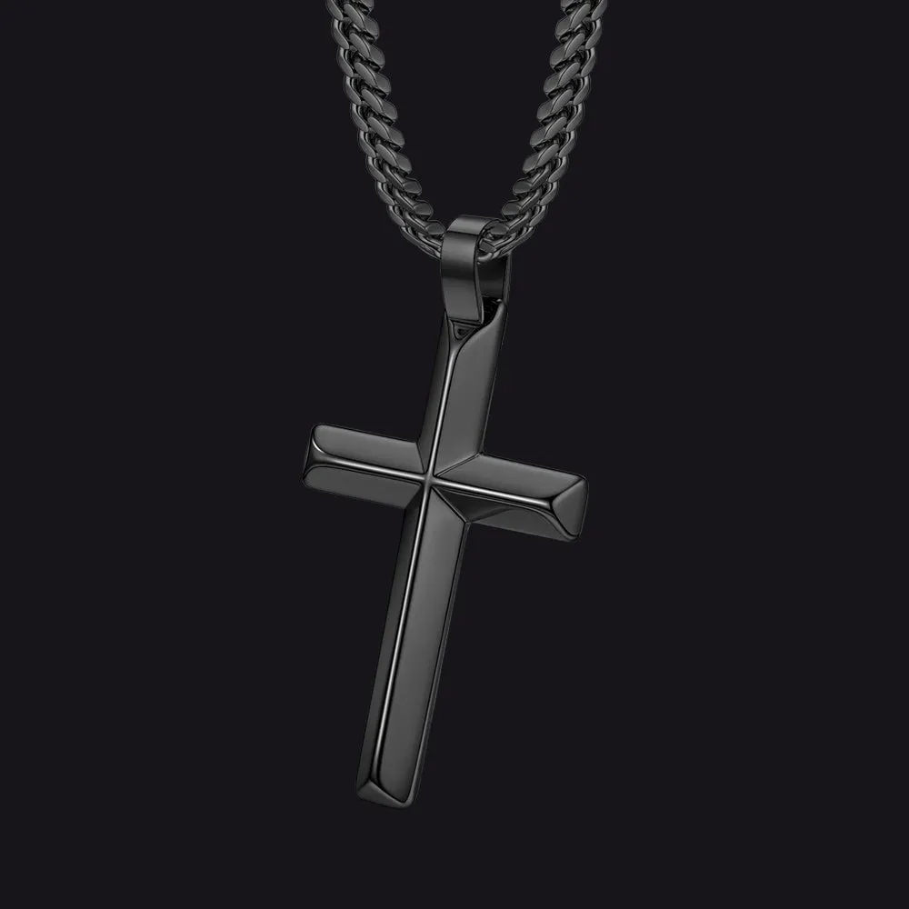 Beveled Edge Crucifix Cross Pendant Necklace with Cuban Chain Gift for Men sold by FaithHeart product image thumbnail 5