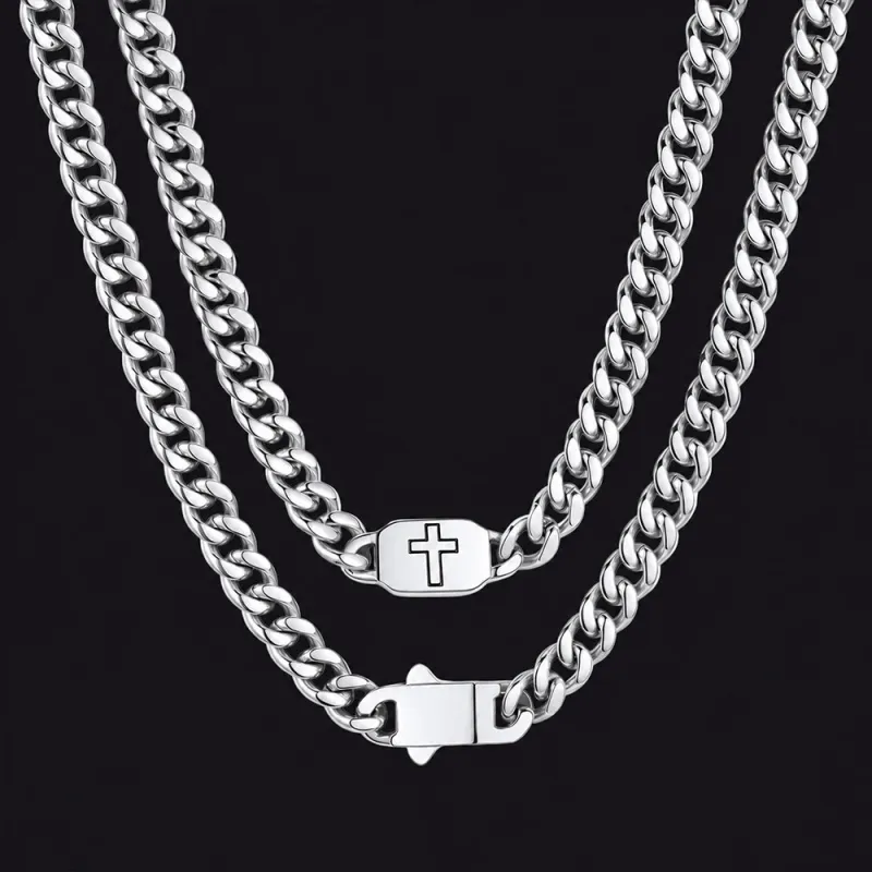Bible Verse Joshua 1:9 Cross Cuban Chain Link Necklace for Men made by FaithHeart