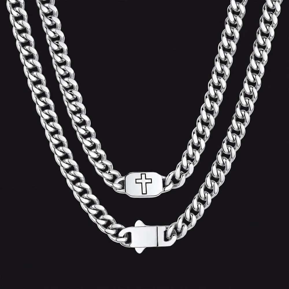Bible Verse Joshua 1:9 Cross Cuban Chain Link Necklace for Men sold by FaithHeart