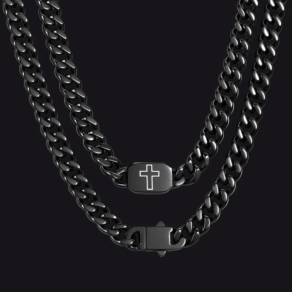 Bible Verse Joshua 1:9 Cross Cuban Chain Link Necklace for Men sold by FaithHeart product image thumbnail 4