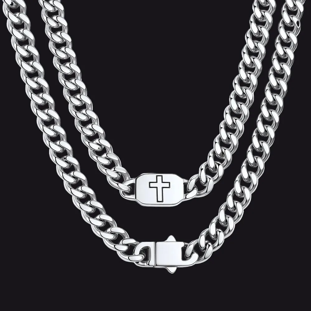 Bible Verse Joshua 1:9 Cross Cuban Chain Link Necklace for Men sold by FaithHeart product image thumbnail 2
