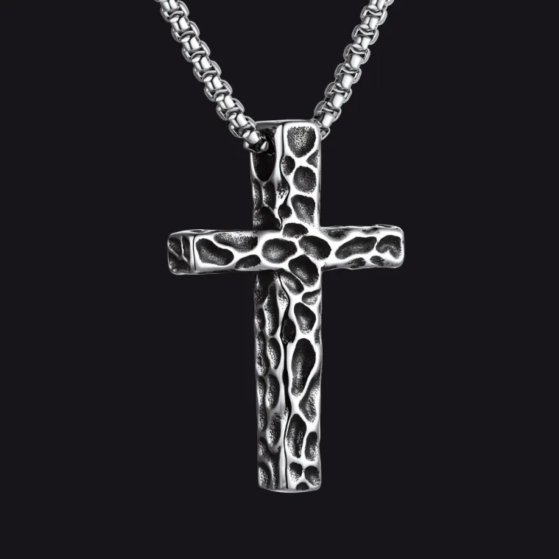 Men's Vintage Hammered Cross Necklace | Stainless Steel made by FaithHeart