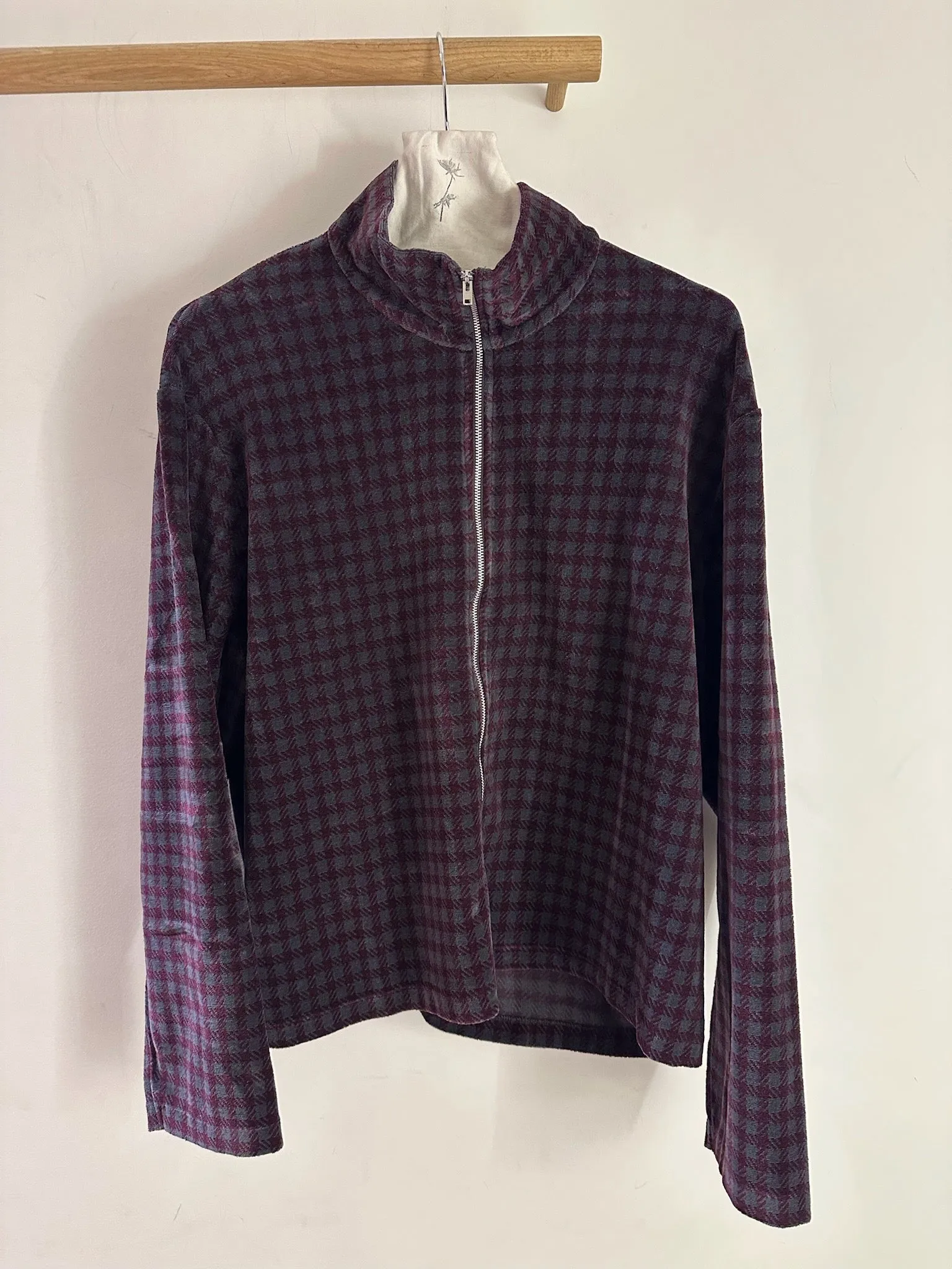 Our Legacy Shrunken Fullzip Merlot Houndini Check Velour sold by Ven. Space