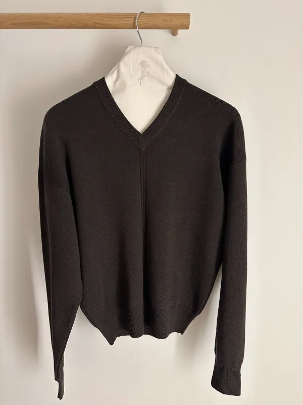 Lemaire V Neck Sweater Dark Cacao sold by Ven. Space