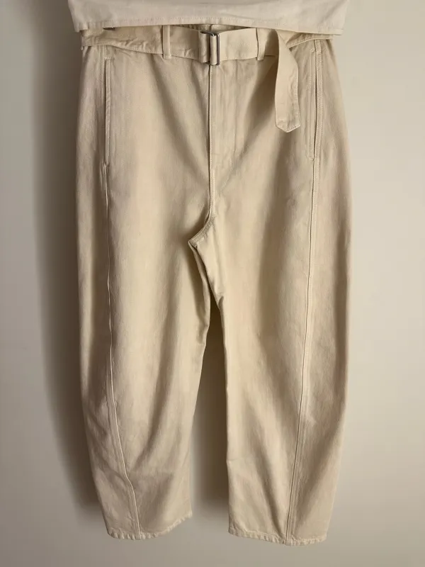 Lemaire Twisted Belted Pants Denim Snow Clay sold by Ven. Space
