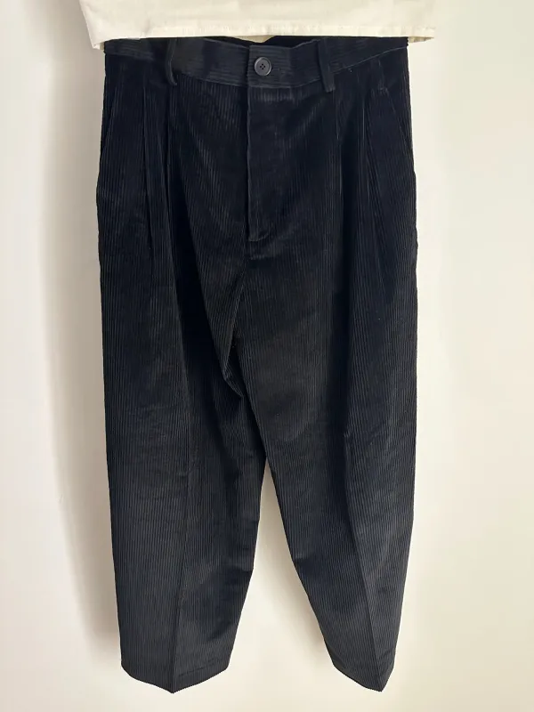 Cristaseya Double Pleated Wide Pants Black Cotton Corduroy sold by Ven. Space