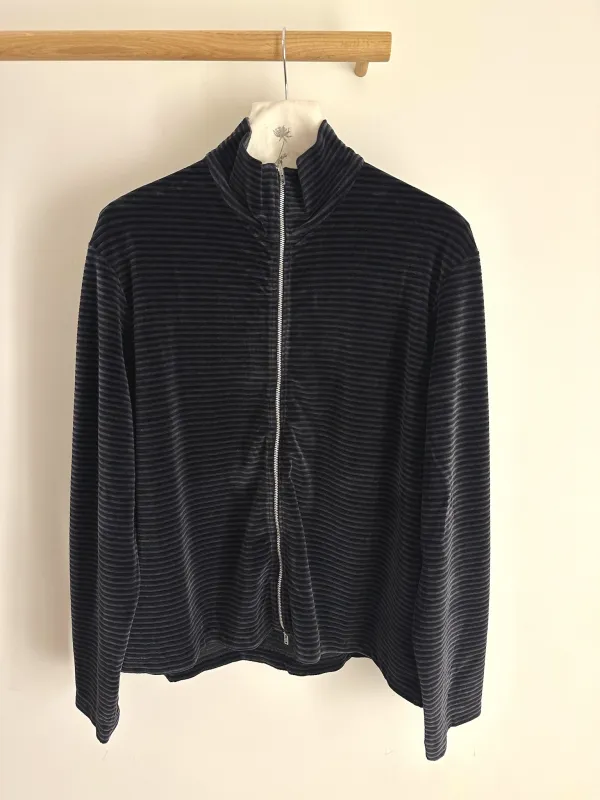 Our Legacy Shrunken Full Zip Polo Phantom Stripe Velour sold by Ven. Space