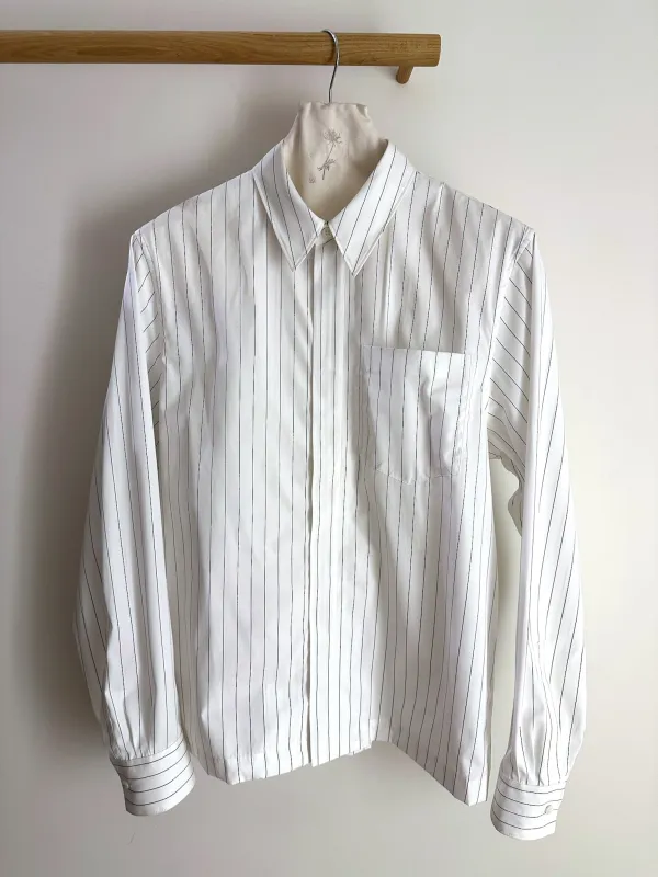 Dries Van Noten Corran Shirt Navy Pinstripe sold by Ven. Space