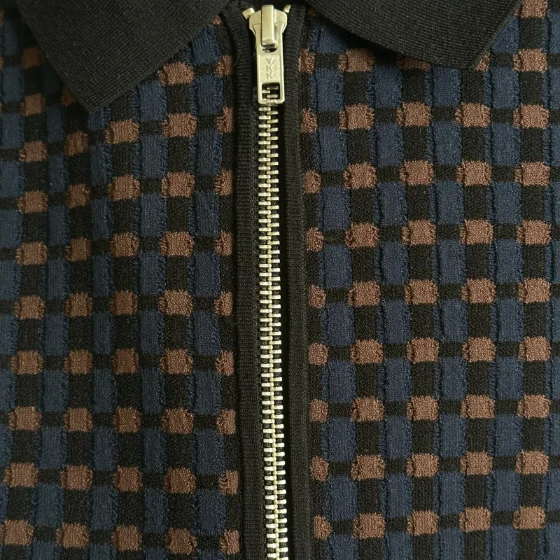 Zankov Lorenzo Zip-Through Shortsleeve Polo Brown/Blue sold by Ven. Space