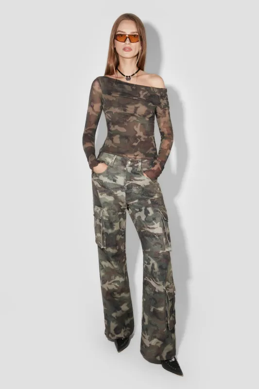 Camo Mesh Off-Shoulder Longsleeve sold by MISBHV