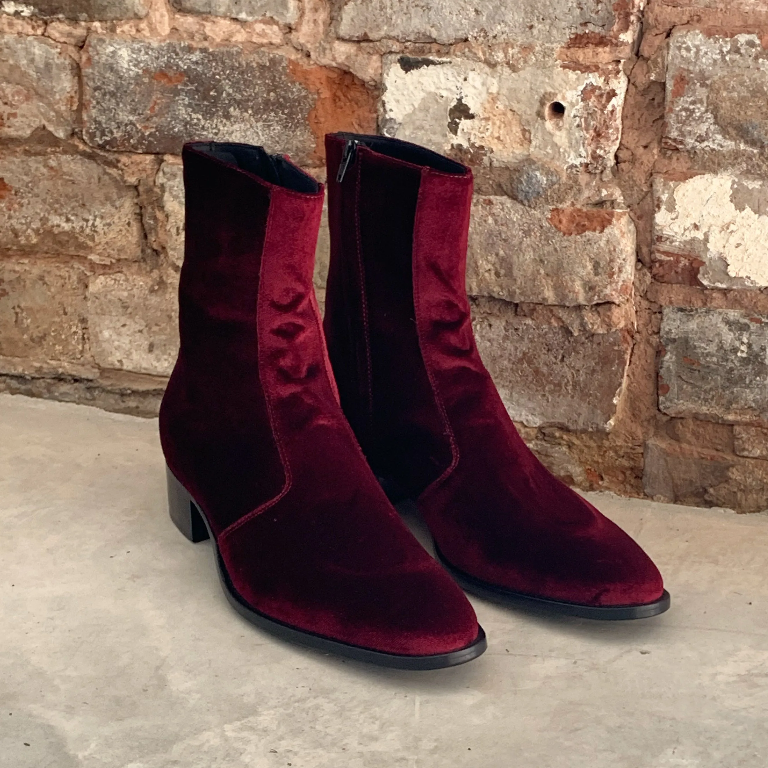 Luca 40mm Side Zip Boot - Burgundy Red Velvet sold by from the first