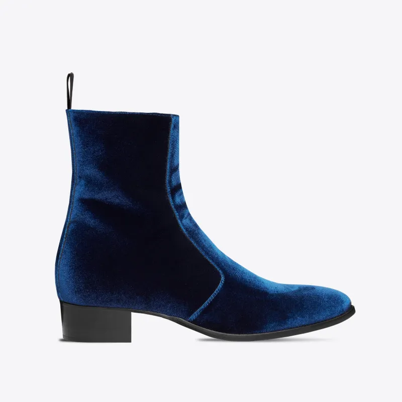 Luca 40mm Side Zip Boots - Navy Blue Velvet sold by from the first