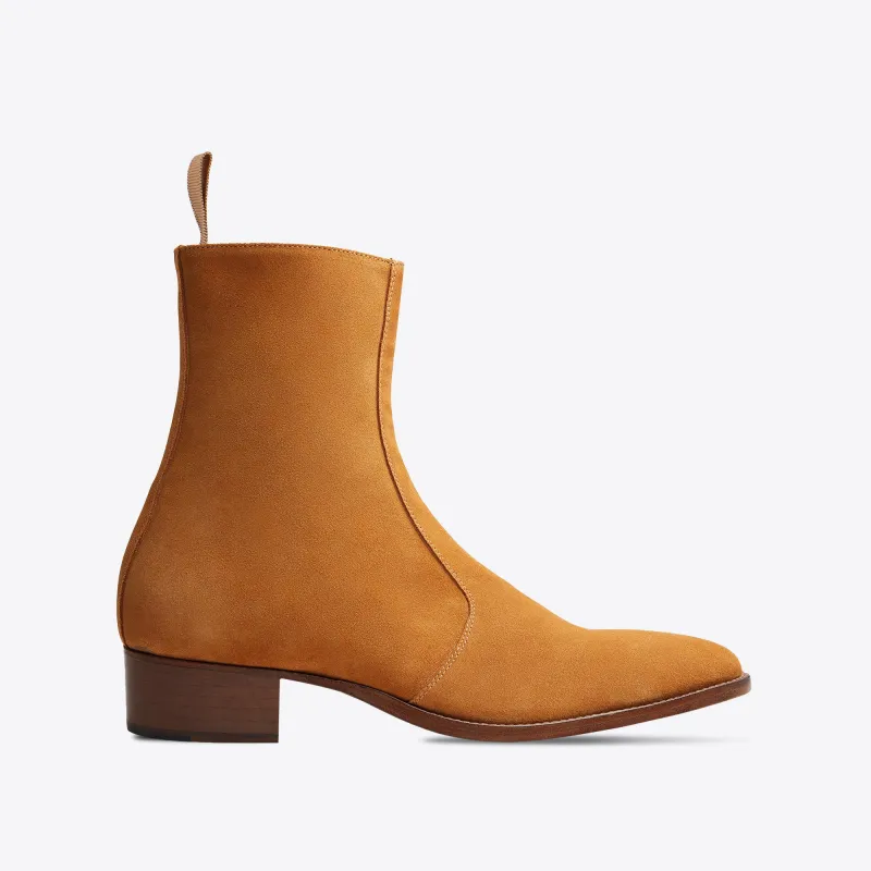 Luca 40mm Side Zip Boots - Camel Suede sold by from the first