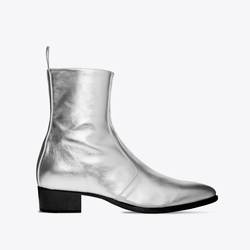 Luca 40mm Side Zip Boots - Silver Leather sold by from the first