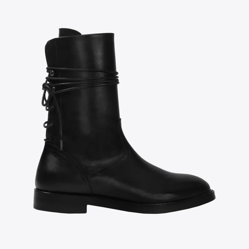 Back Lace Up Vitello Boots - Black Leather sold by from the first