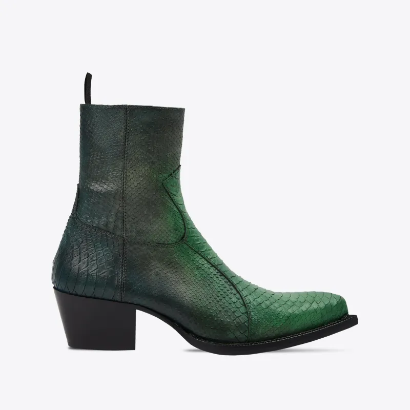 Dante 65mm Western Boots - Green Python-Effect Hand-Dyed Leather sold by from the first