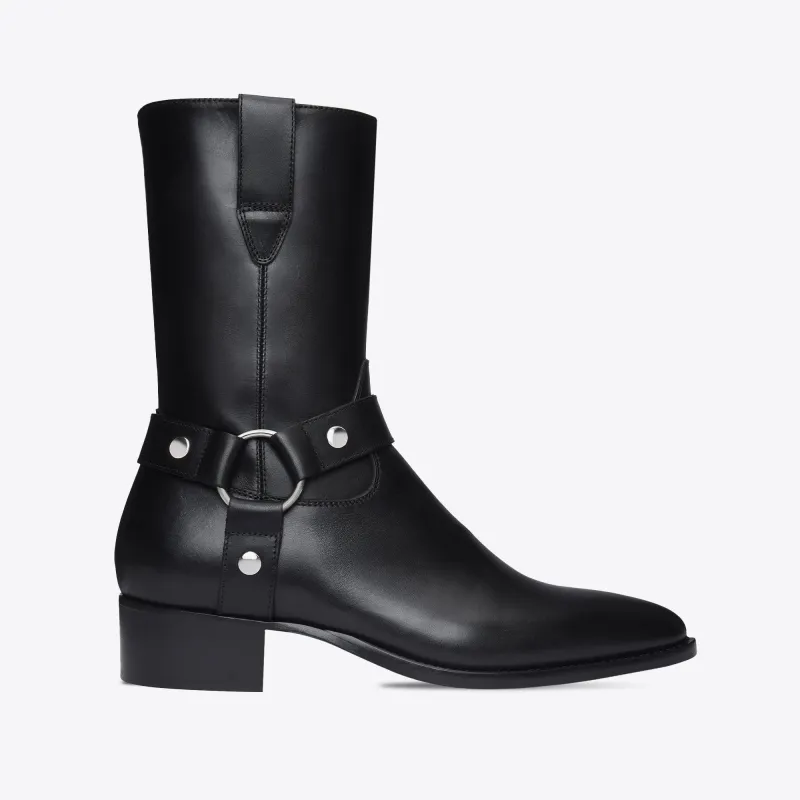 Buttero 40mm Harness Cowboy Boots - Black Leather made by from the first