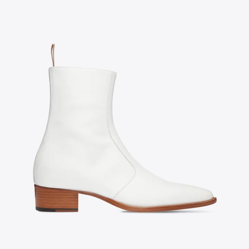 Luca 40mm Side Zip Boots - White Leather sold by from the first