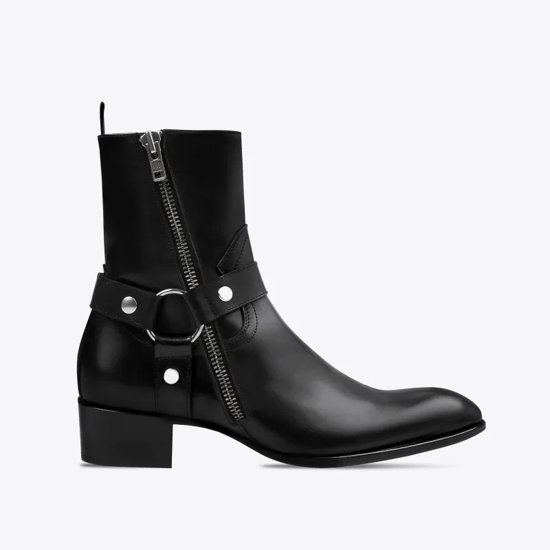 Enzo 40mm Harness Zip Boots - Black Leather sold by from the first