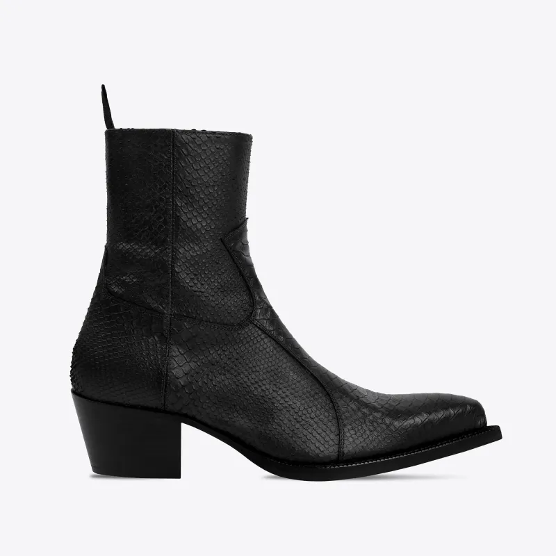 Dante 65mm Side Zip Boots - Black Python-Effect Leather made by from the first