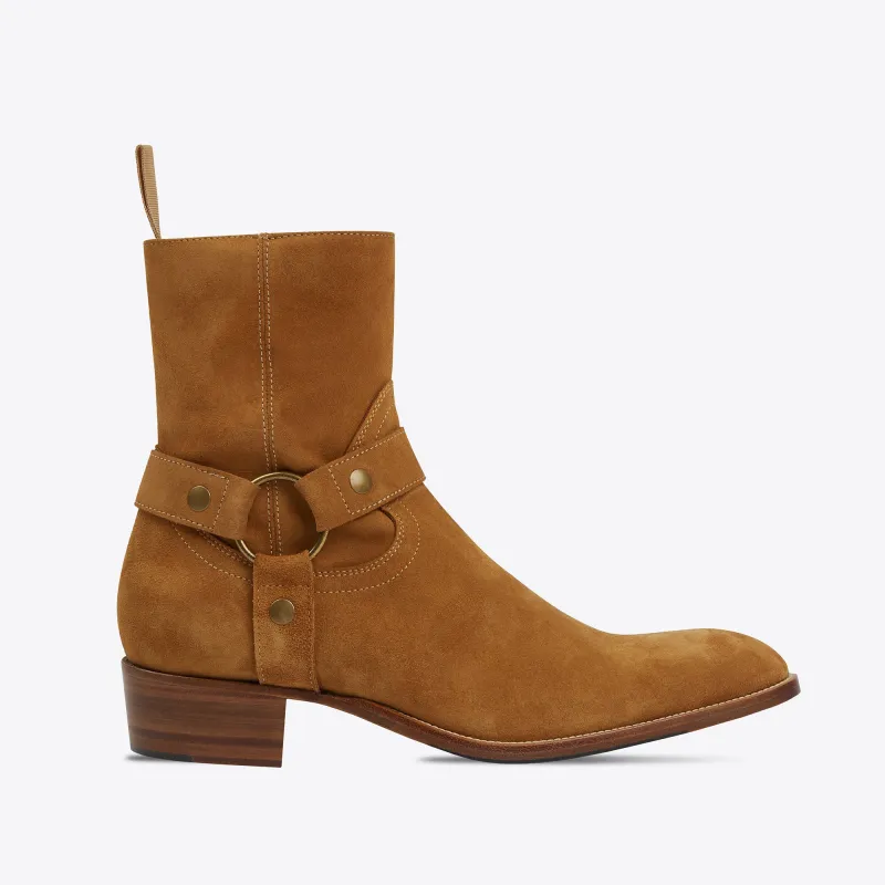 Enzo 40mm Harness Zip Boots - Tan Suede sold by from the first