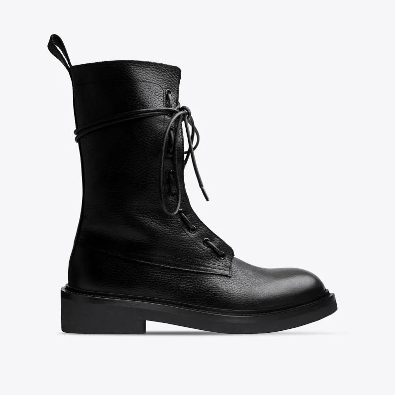 Lorenzo Combat Boots - Black Grained Leather sold by from the first