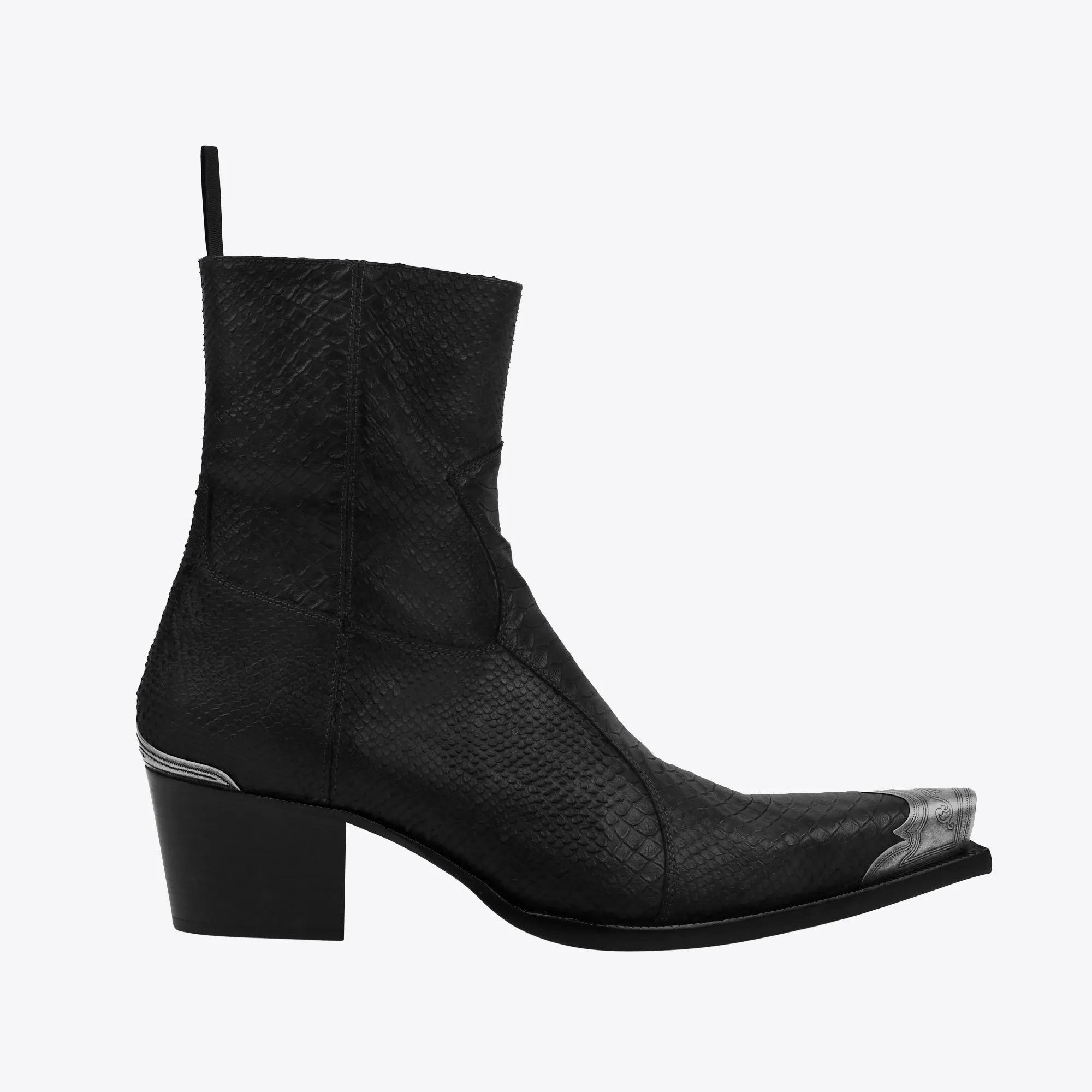 Dante 65mm Western Boots - Deep Black Python-Effect Leather sold by from the first