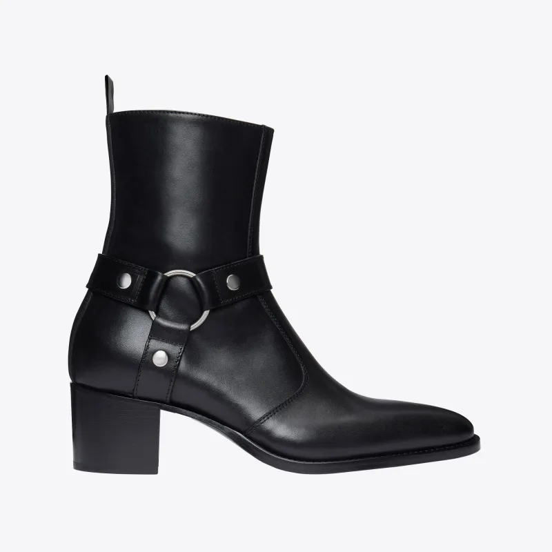 Enzo 60mm Harness Zip Boot - Black Leather made by from the first