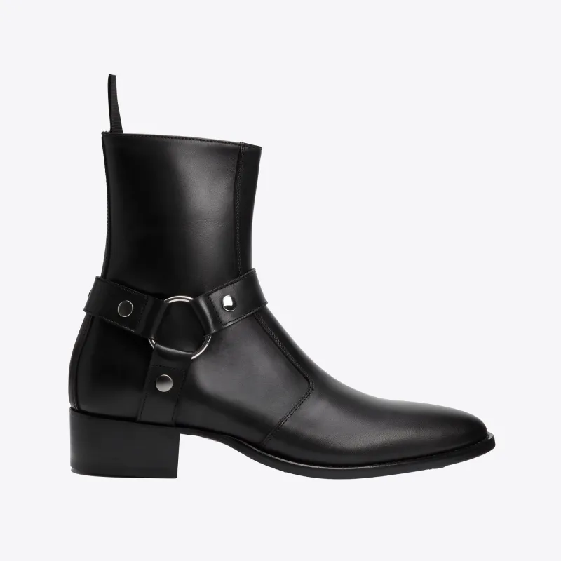 Enzo 40mm Harness Zip Boot - Black Leather made by from the first