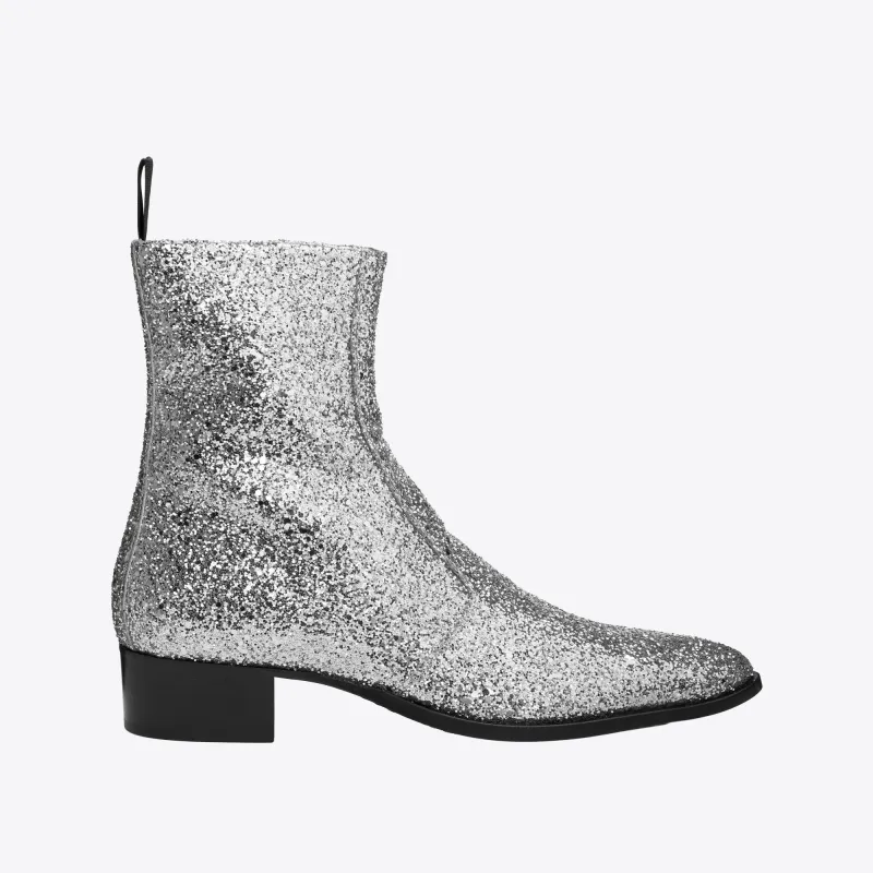 Luca 40mm Side Zip Boot - Silver Glitter made by from the first