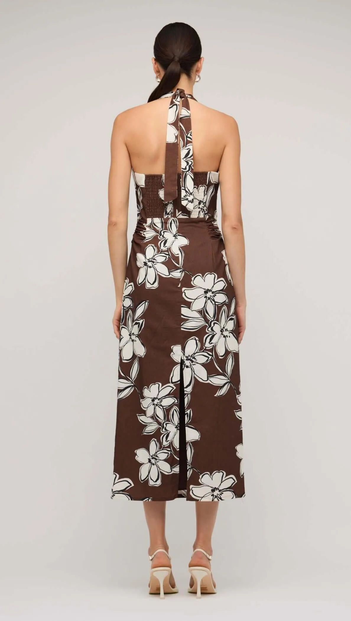 Brown & White Cotton Floral Halter-Neck Midi Dress sold by Staple the Label product image thumbnail 2