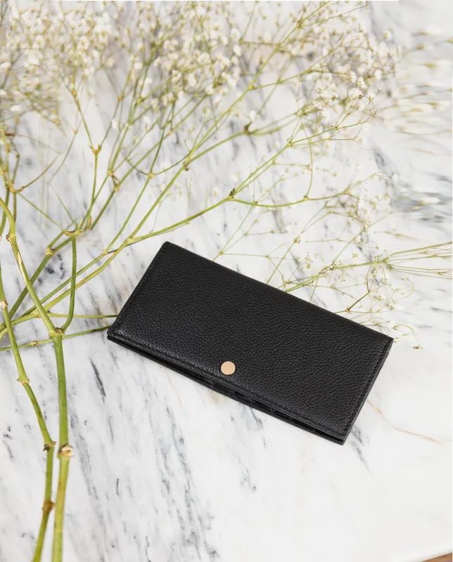 Adonis: A slim, long black leather designer wallet made by Anscel