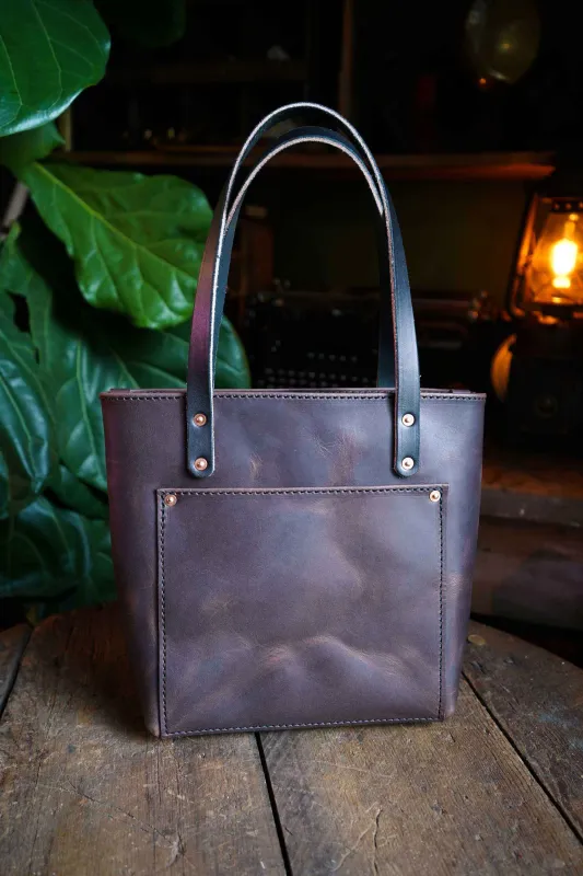 Mini Leather Tote Bag - With Front Pocket made by Hammerthreads
