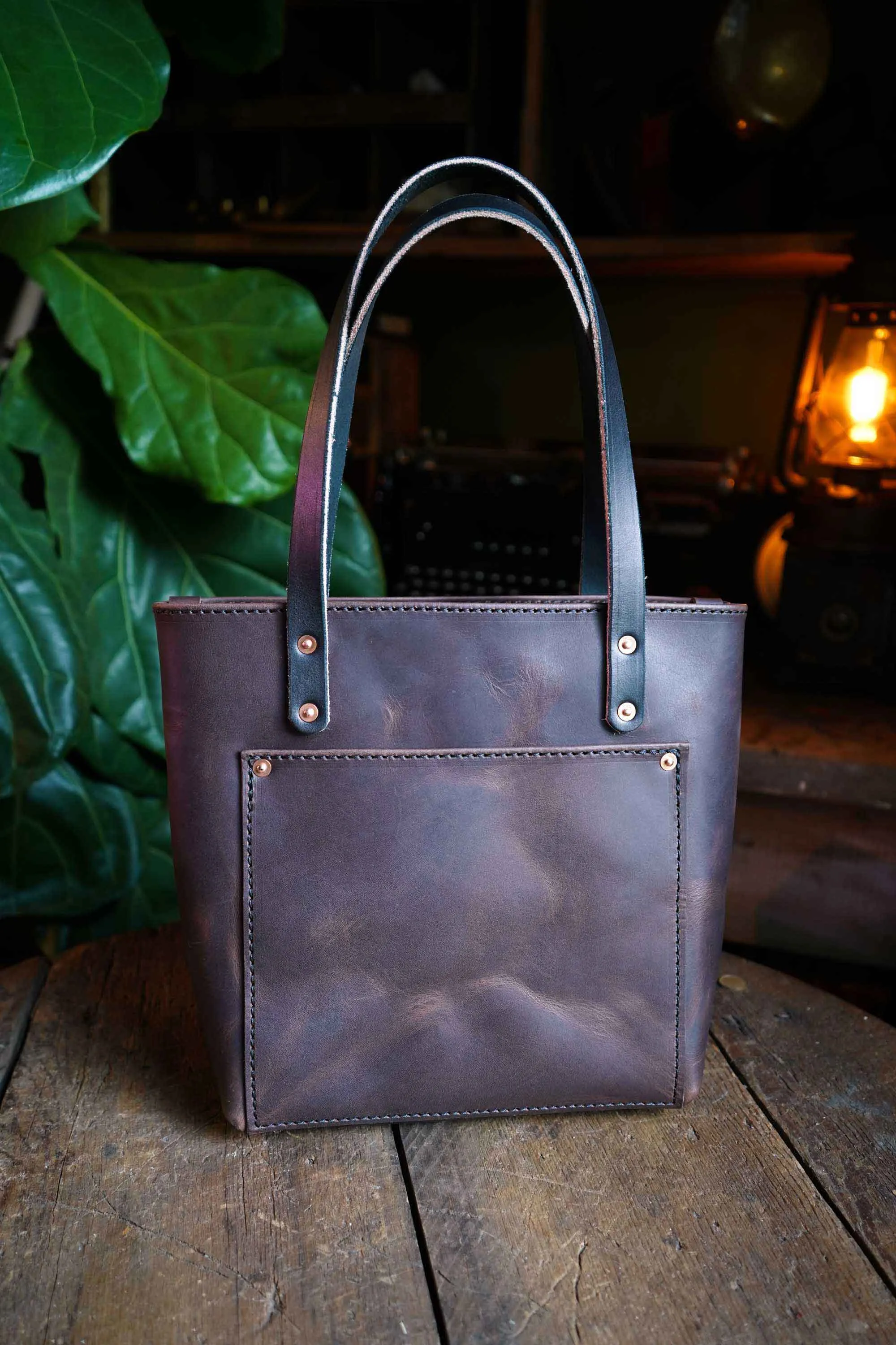 Mini Leather Tote Bag - With Front Pocket sold by Hammerthreads
