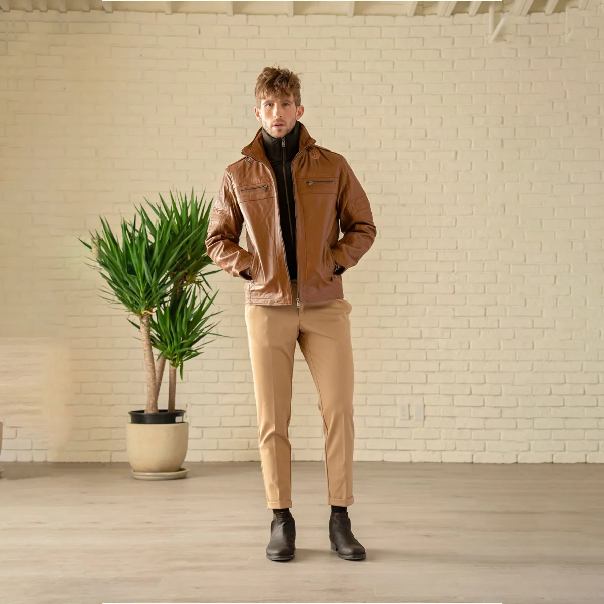 Removable Collar Leather Jacket - Cognac sold by Hides Leather product image thumbnail 4