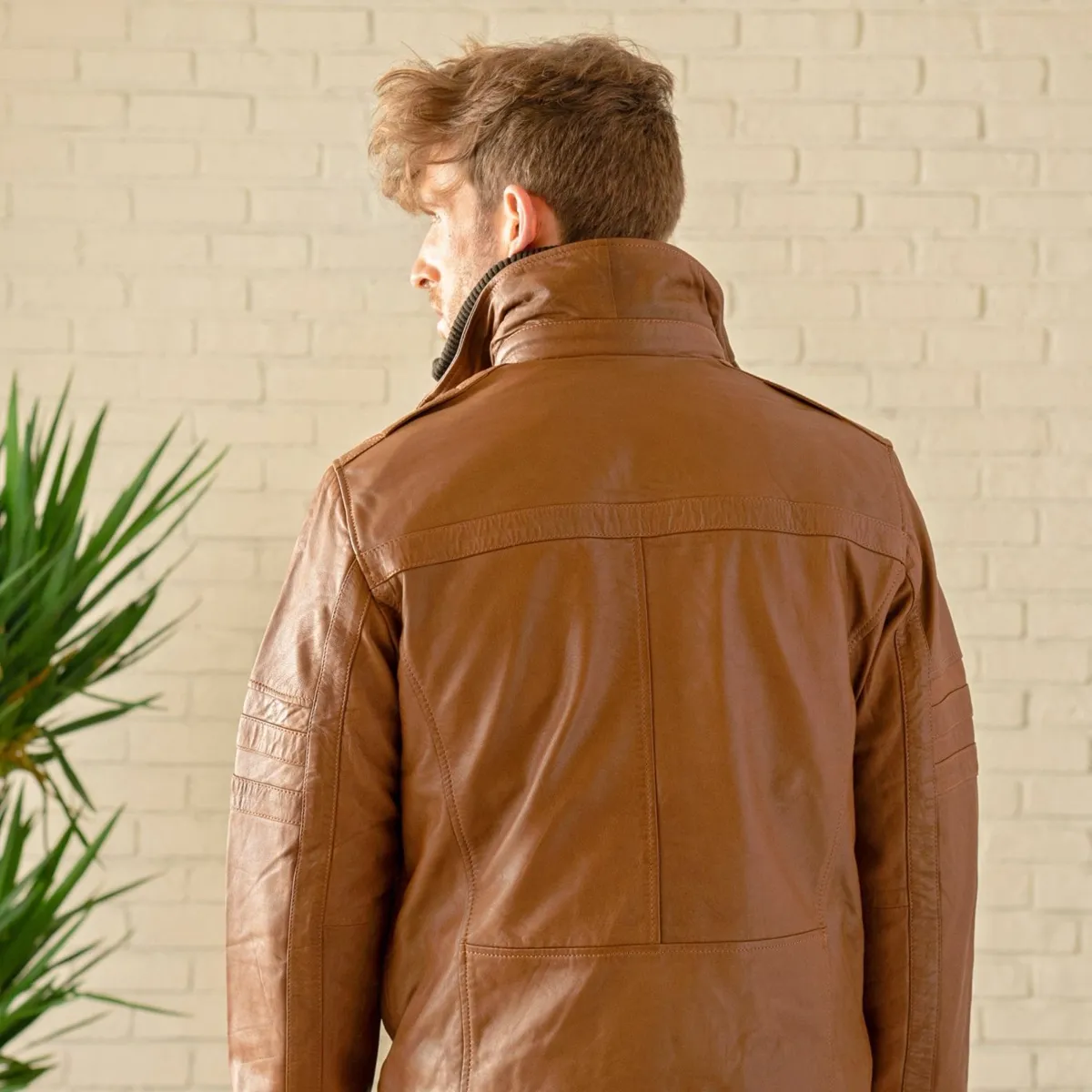 Removable Collar Leather Jacket - Cognac sold by Hides Leather product image thumbnail 2