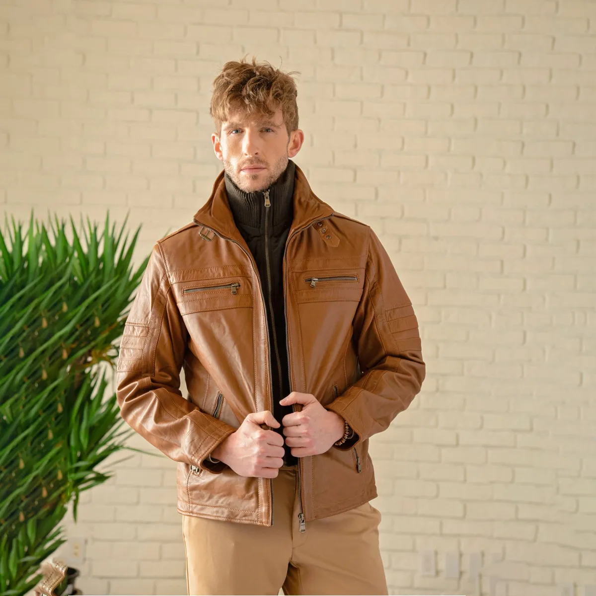 Removable Collar Leather Jacket - Cognac sold by Hides Leather product image thumbnail 3