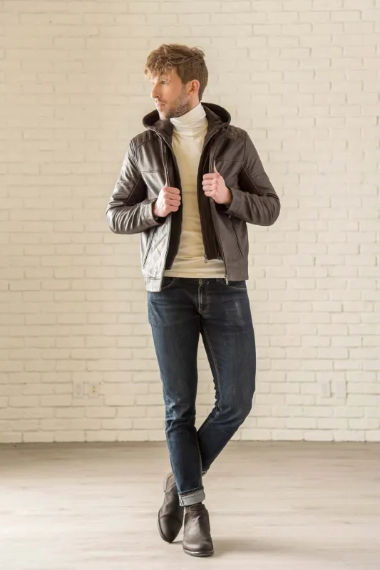 Removable Hood Leather Jacket - Cognac made by Hides Leather