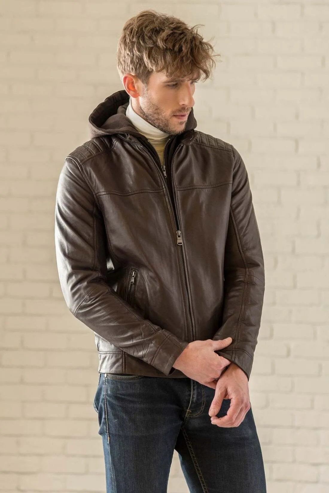 Removable Hood Leather Jacket - Cognac sold by Hides Leather product image thumbnail 4